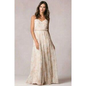 Jenny Yoo Inesse Print Bridesmaid Maxi Dress in Watercolor Garden Blush Size 0